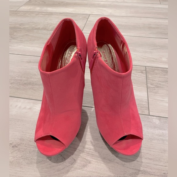 Pink peep toe wedge high heels - Picture 2 of 5